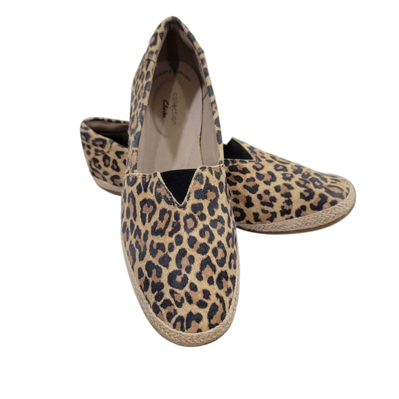 Clarks Shoes - Clarks Espadrille Danelly Sky Leather Leopard Print Slip On Shoes Women’s 8.5